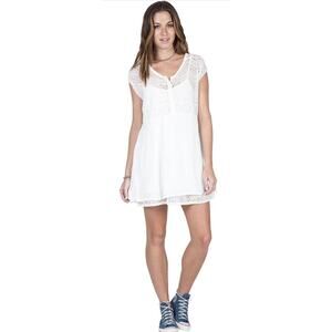 Women's Volcom Edwardian Cactus Flower Dress Sz M NEW White Floral Lace W/ Slip